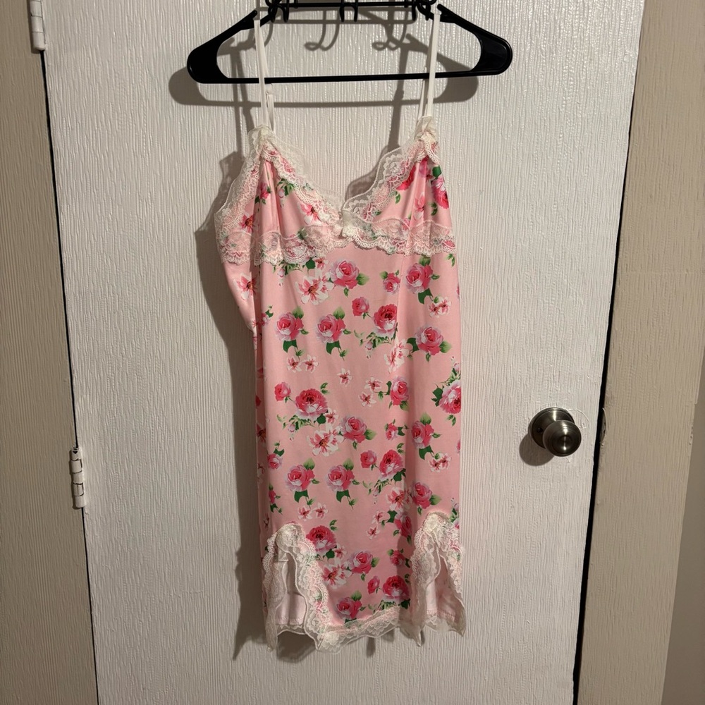 Pink satin floral dress